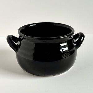 Glossy Black Ceramic Handled Bowl | Soup Crock / Cachepot